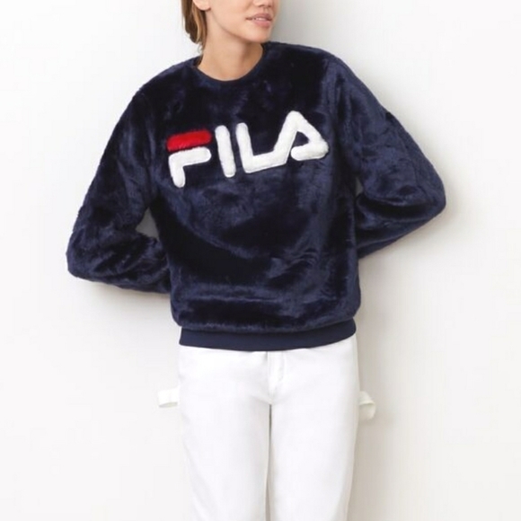 FILA Faux Fur Sweater Navy Blue - Picture 2 of 5